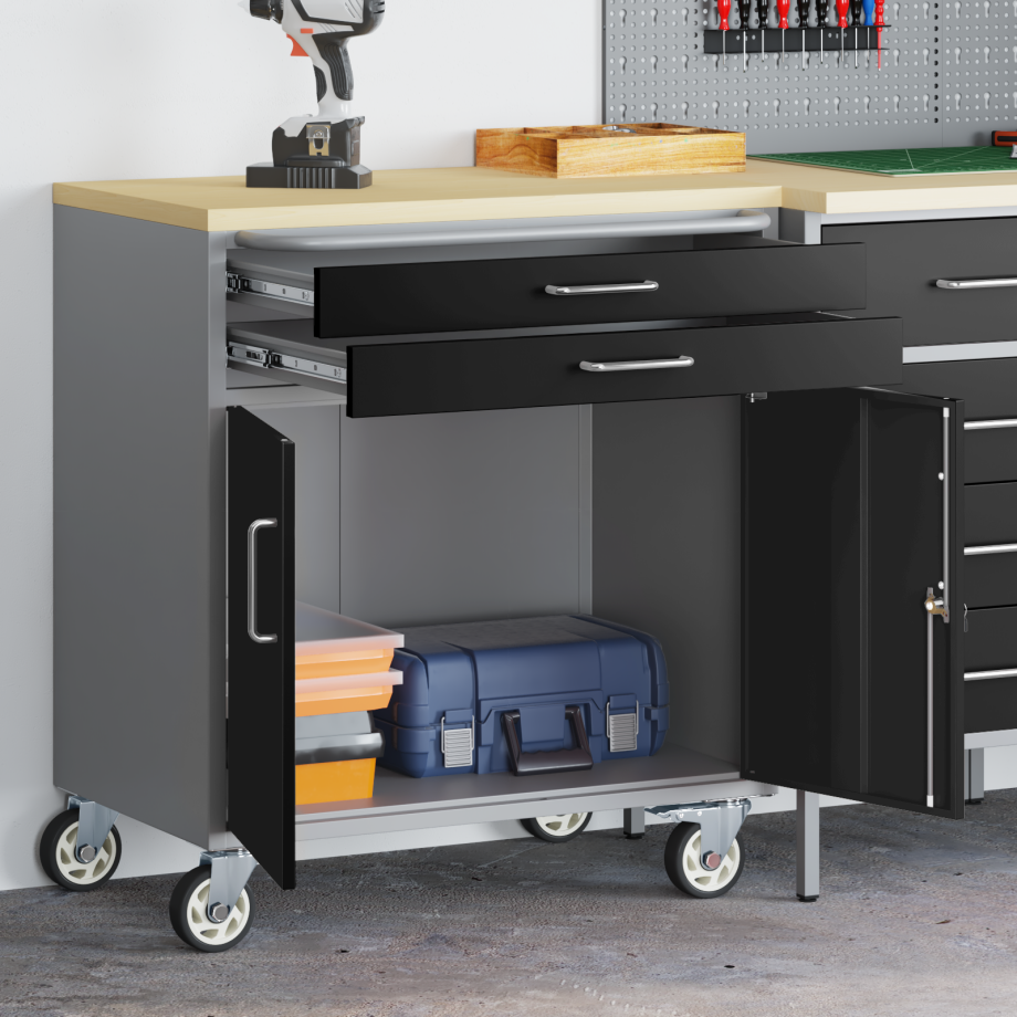 vidaXL Gereedschapskast met wielen en slot 75x45x85 cm staal zwart afbeelding 1