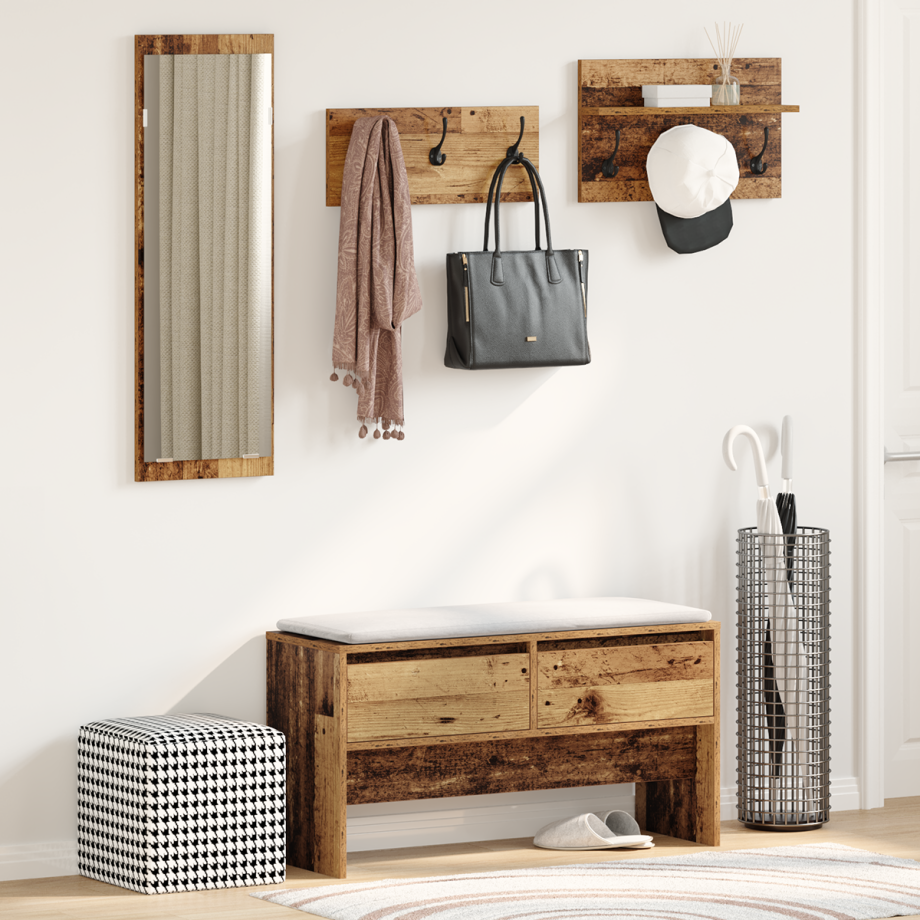 vidaXL Halmeubelset met lade met opslag Oud hout 90 x 31 x 46,5 cm Bewerkt hout afbeelding 1