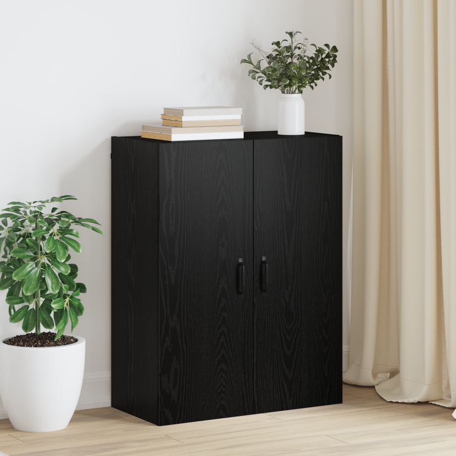 vidaXL Hangkast met plank Zwart eiken 69.5 x 34 x 90 cm Bewerkt hout afbeelding 1