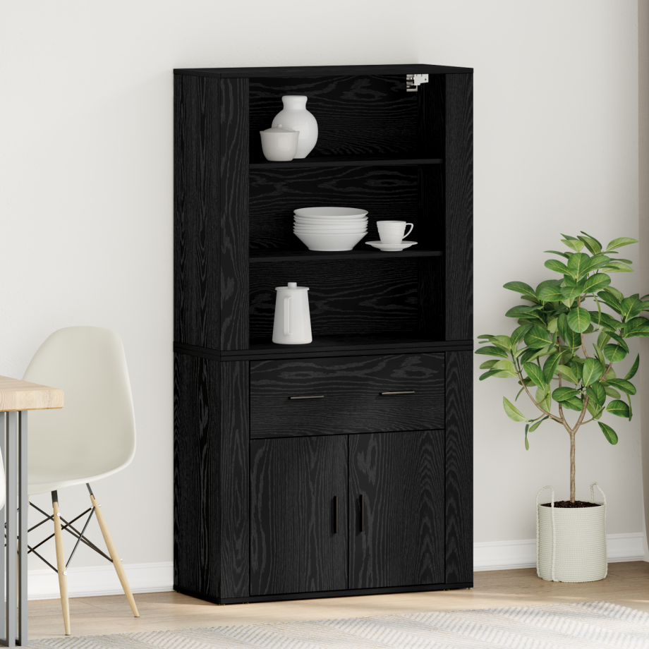 vidaXL Hoge Kast Zwart Eiken Engineered Wood afbeelding 1