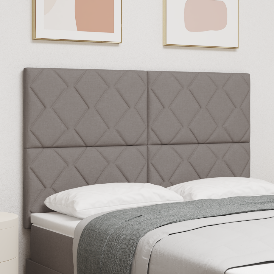 vidaXL Hoofdbord LED met ruitjes 144 cm stof taupe afbeelding 1