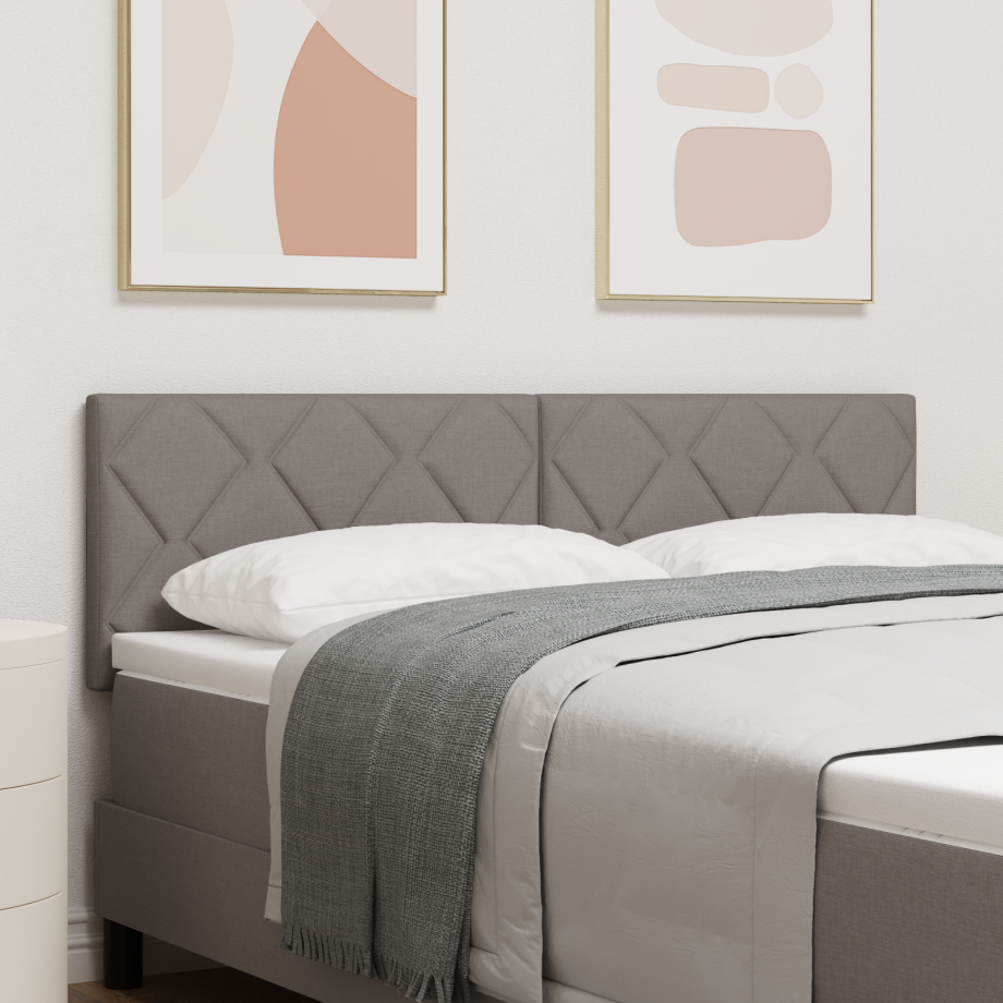 vidaXL Hoofdbord LED met ruitjes 144 cm stof taupe afbeelding 1