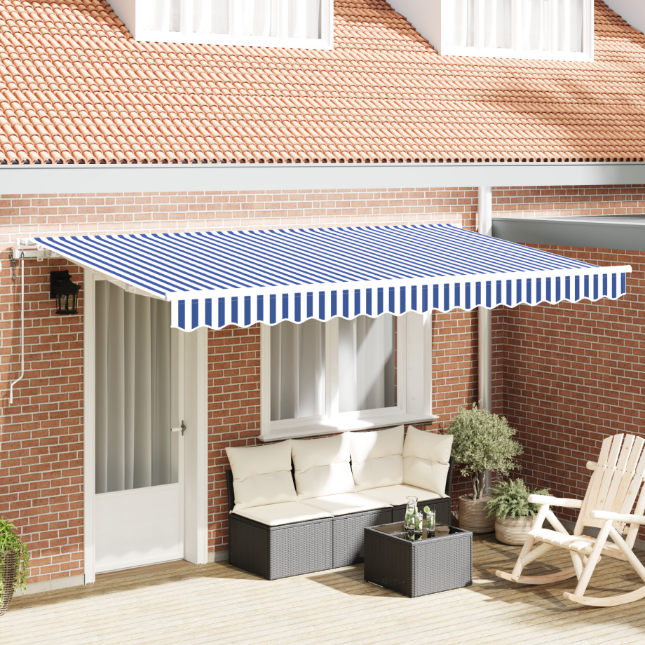 vidaXL Inklapbaar Zonnescherm Blauw en Wit 3.5 x 2 m Stof en metaal afbeelding 1