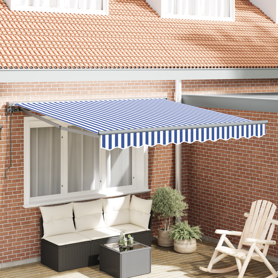 vidaXL Inklapbaar Zonnescherm Blauw en Wit 350x250 cm Acryl afbeelding 1