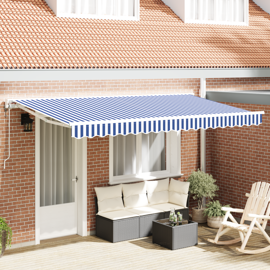 vidaXL Inklapbaar Zonnescherm Blauw en Wit 400x200 cm Aluminium afbeelding 1