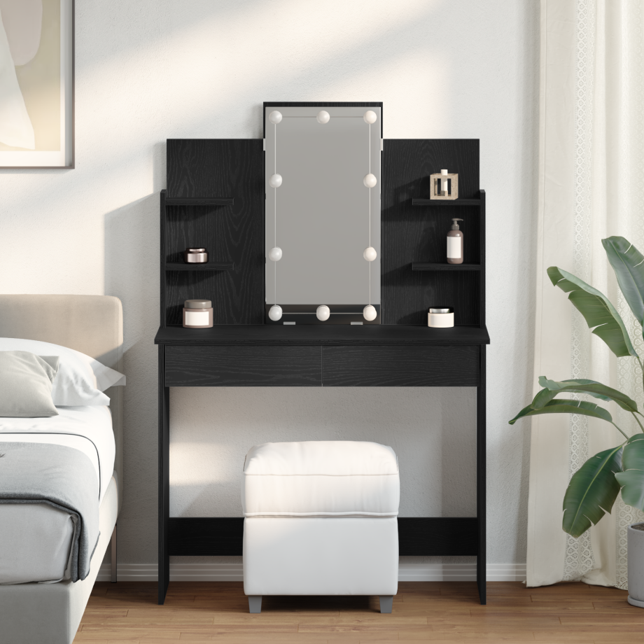 vidaXL Kaptafel met LED 96x40x142 cm zwart eikenkleurig vidaXL Kaptafel met LED 96x40x142 cm zwart eikenkleurig afbeelding 1