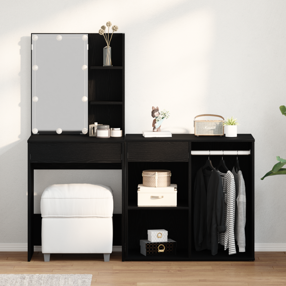 vidaXL Kaptafel met LED & Kast Zwart Eiken Bewerkt Hout afbeelding 1