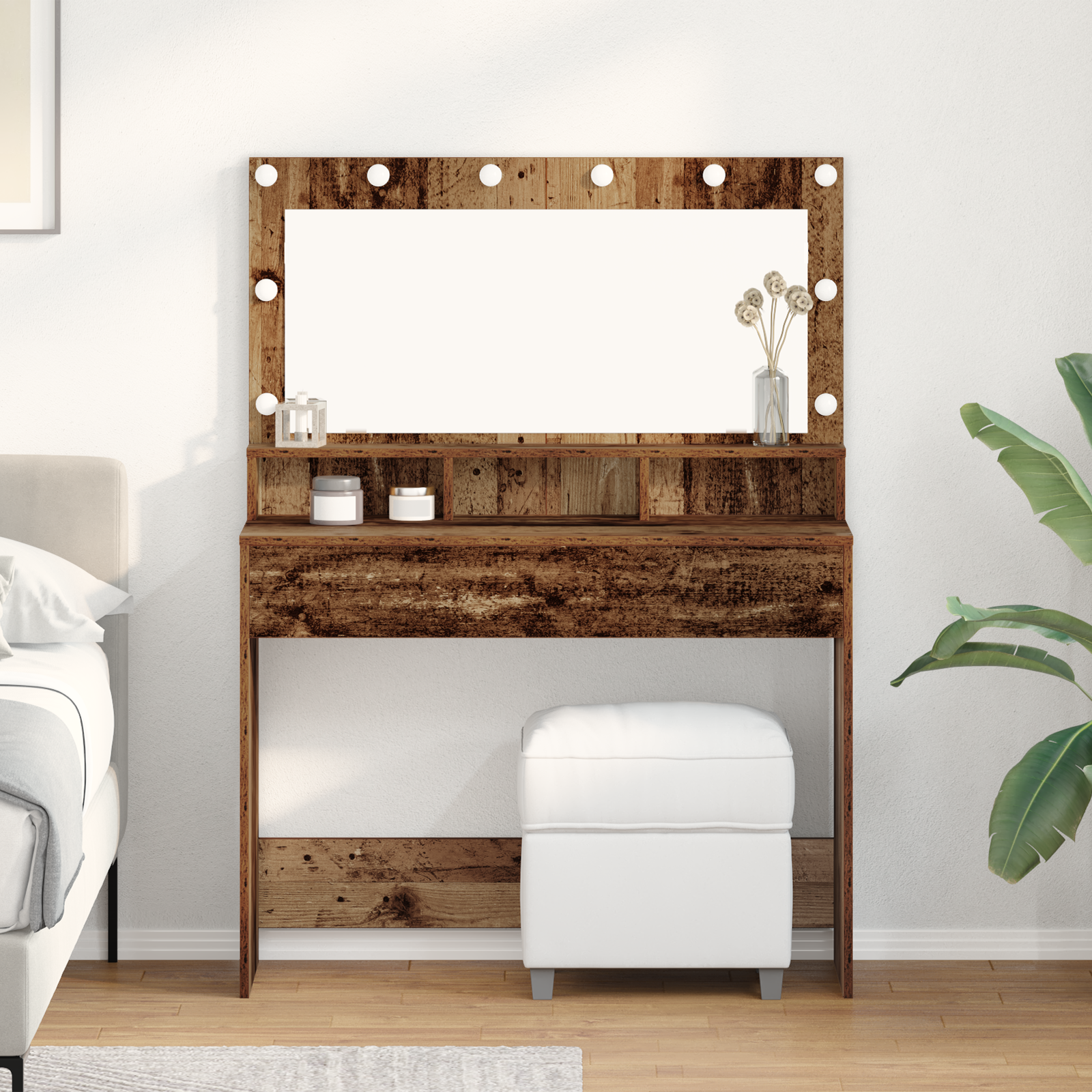 vidaXL Kaptafel met LED-verlichting - Vintage Hout - 100x41x135 cm afbeelding 1