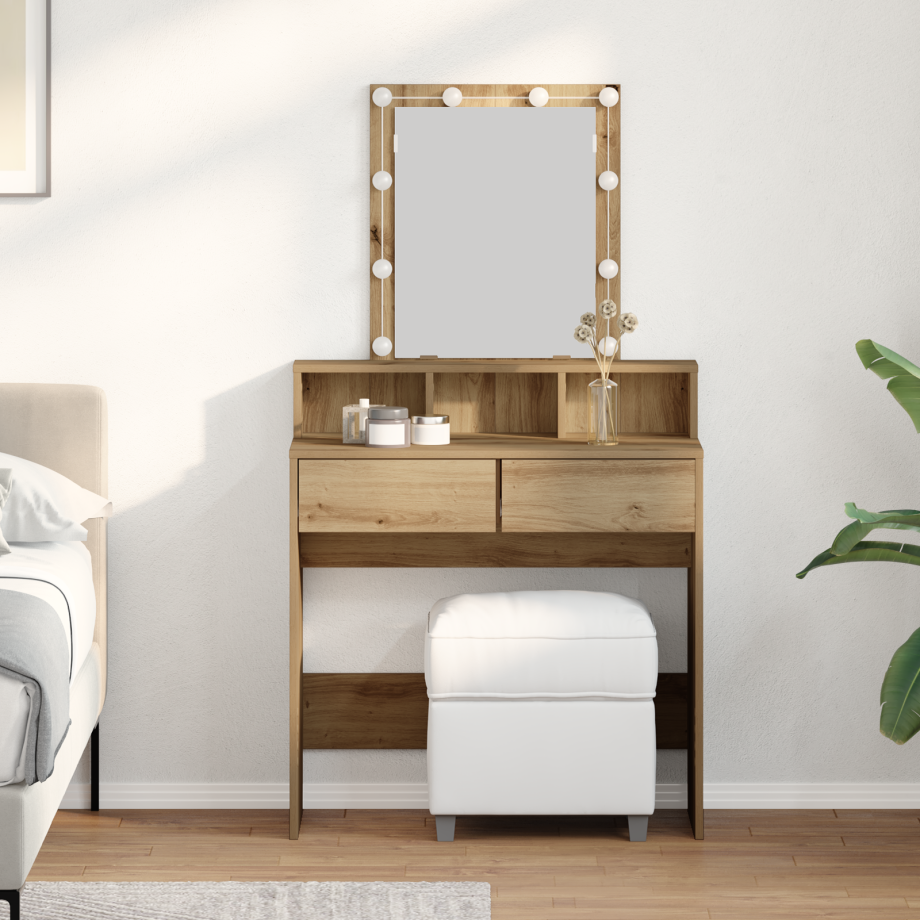 vidaXL Kaptafel met spiegel en LED's bewerkt hout artisanaal eiken afbeelding 1