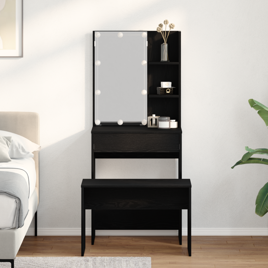 vidaXL Kaptafel Set met LED Zwart Eiken Samengesteld Hout afbeelding 1