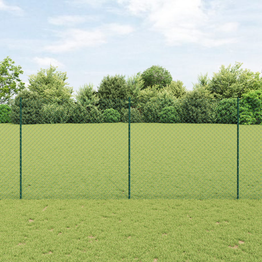 vidaXL Kettinglinkomheining met 10 U-palen Groen 1,4x10 m Staal afbeelding 1