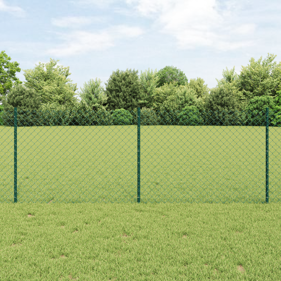 vidaXL Kettinglinkomheining met 22 U-palen Groen 0.8x25 m Staal afbeelding 1