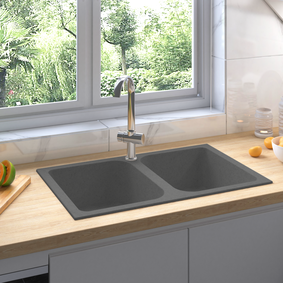 vidaXL Keukenkom Grijs 760x480x184 mm Graniet afbeelding 1