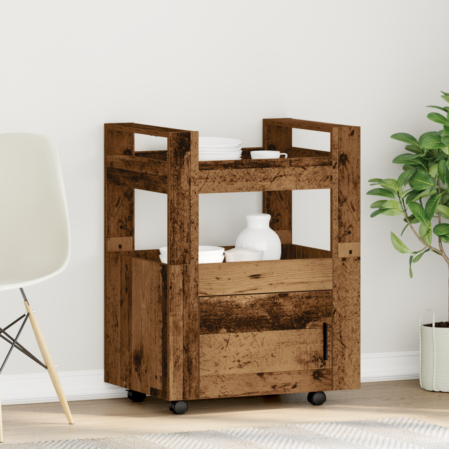 vidaXL Keukentrolley 60x45x80 cm bewerkt hout oud houtkleurig vidaXL Keukentrolley 60x45x80 cm bewerkt hout oud houtkleurig afbeelding 1
