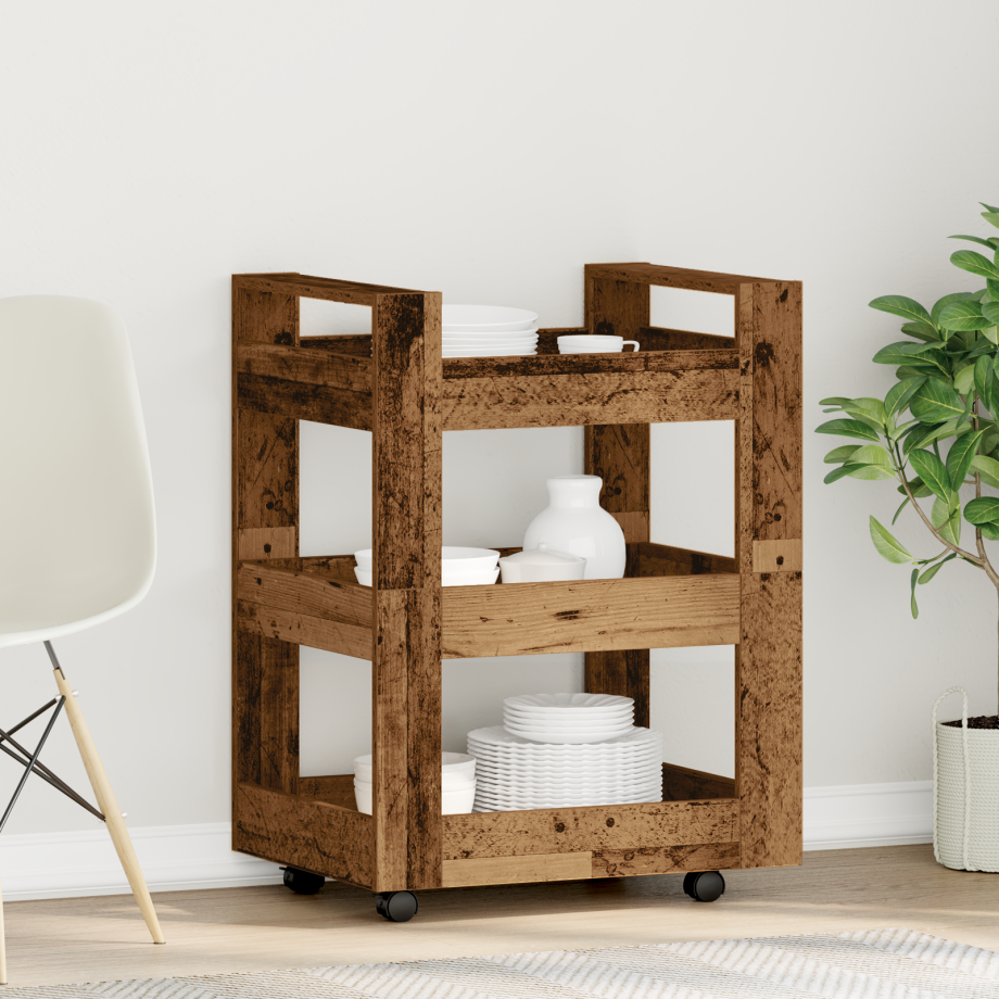 vidaXL Keukentrolley 60x45x80 cm bewerkt hout oud houtkleurig vidaXL Keukentrolley 60x45x80 cm bewerkt hout oud houtkleurig afbeelding 1