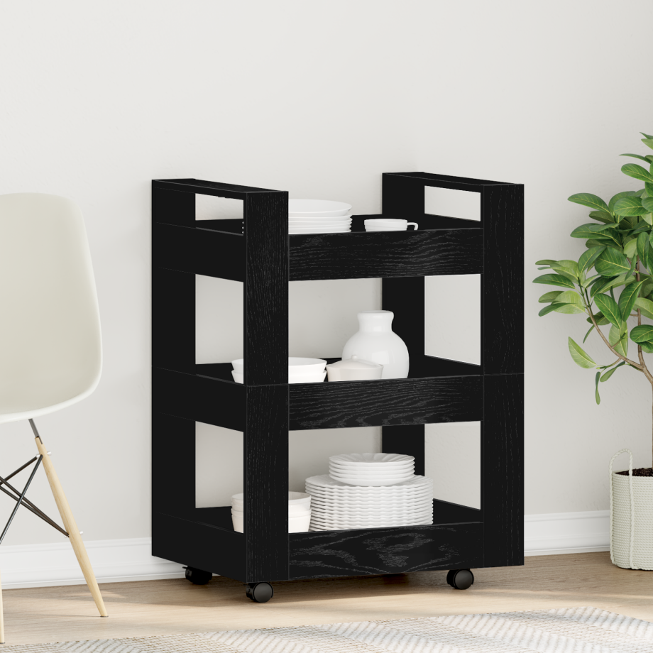 vidaXL Keukentrolley 60x45x80 cm bewerkt hout zwart eikenkleurig vidaXL Keukentrolley 60x45x80 cm bewerkt hout zwart eikenkleurig afbeelding 1