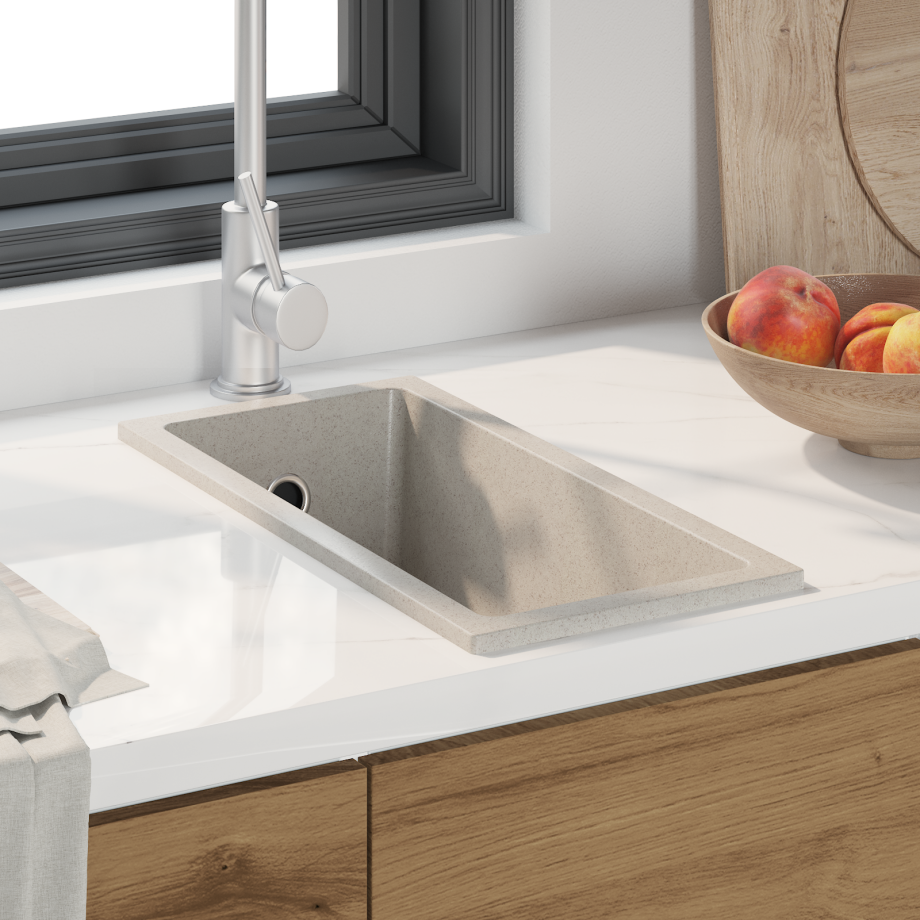 vidaXL Keukenwastafel met Overloopgat Beige Graniet afbeelding 1