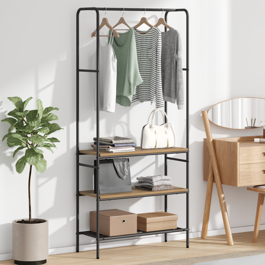 vidaXL Kledingrek met planken artisanaal eikenkleurig 77 x 30 x 171 cm afbeelding 1