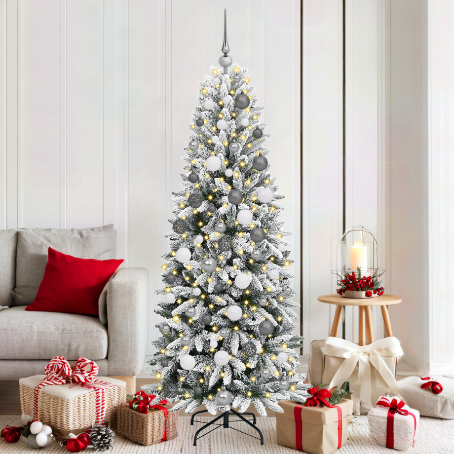 vidaXL Kunstkerstboom met decoratieve touwlichten Wit 180 cm PVC afbeelding 1