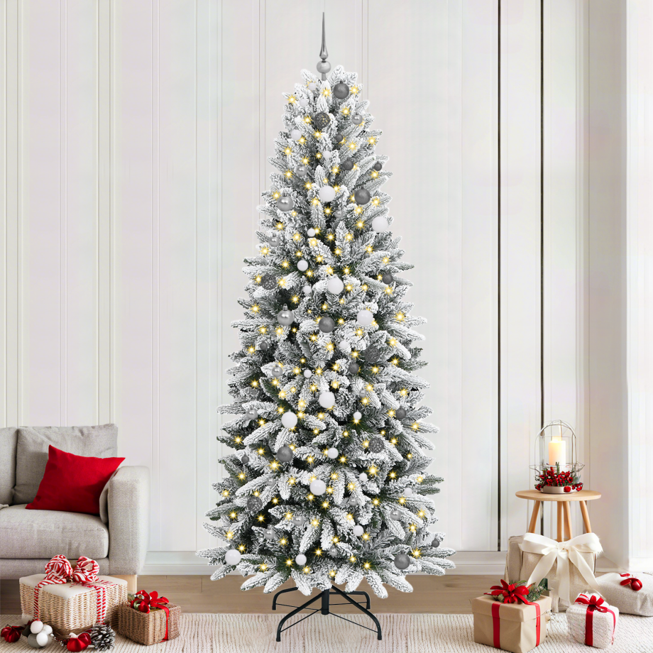 vidaXL Kunstkerstboom met decoratieve touwlichten Wit 240 cm PVC afbeelding 1