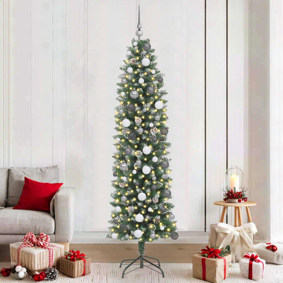 vidaXL Kunstmatige slanke kerstboom Groen 210 cm PVC en Plastic en PVC afbeelding 1