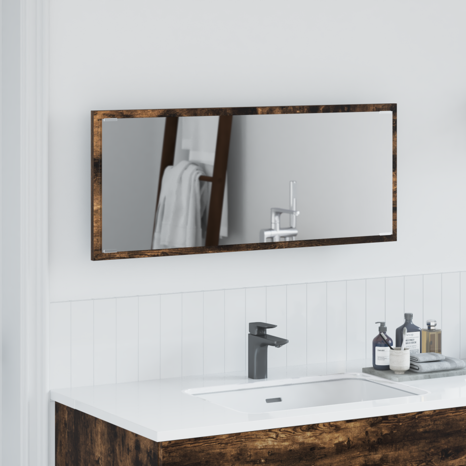 vidaXL LED Badkamer Spiegel Gerookt Eiken 90x8,5x37 cm Bewerkt Hout afbeelding 1