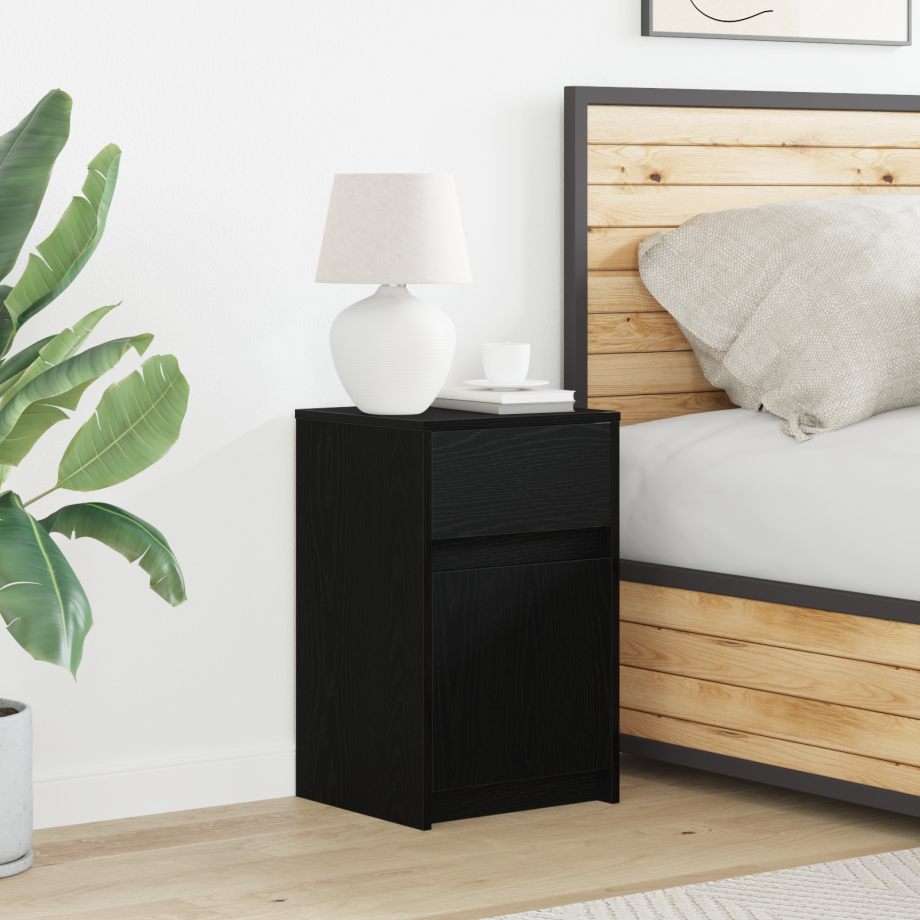 vidaXL LED Bedside Kast Zwart eiken 38 x 34 x 61 cm Bewerkt hout vidaXL LED Bedside Kast Zwart eiken 38 x 34 x 61 cm Bewerkt hout afbeelding 1
