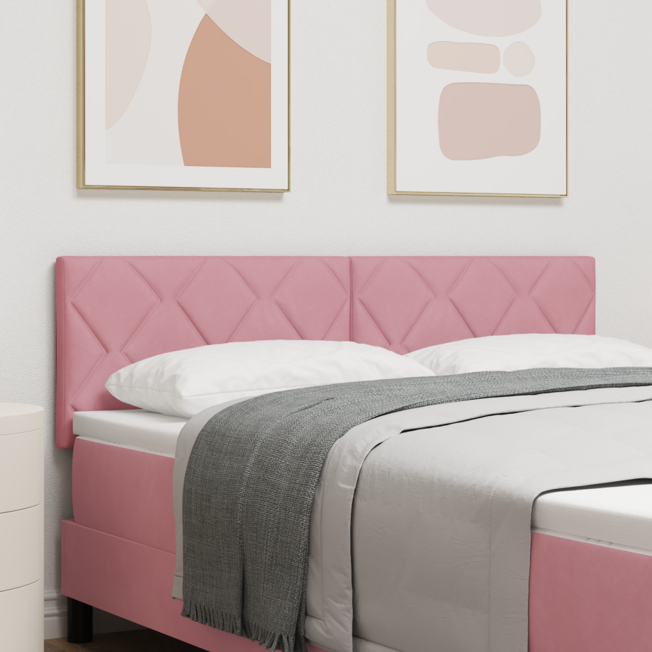 vidaXL LED Hoofdbord Diamante Blokken Roze 144 cm van Velours afbeelding 1