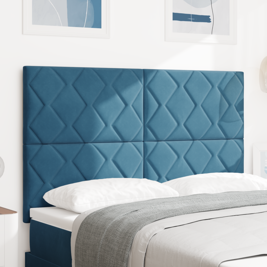 vidaXL LED Hoofdbord met Diamantblokken Ontwerp Donkerblauw 144 cm Velours afbeelding 1
