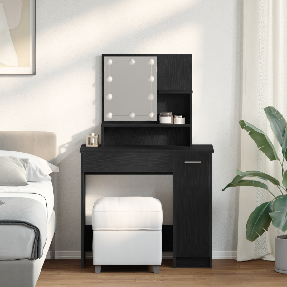 vidaXL LED Kaptafel in Zwart Eiken - 86.5 x 35 x 136 cm afbeelding 1