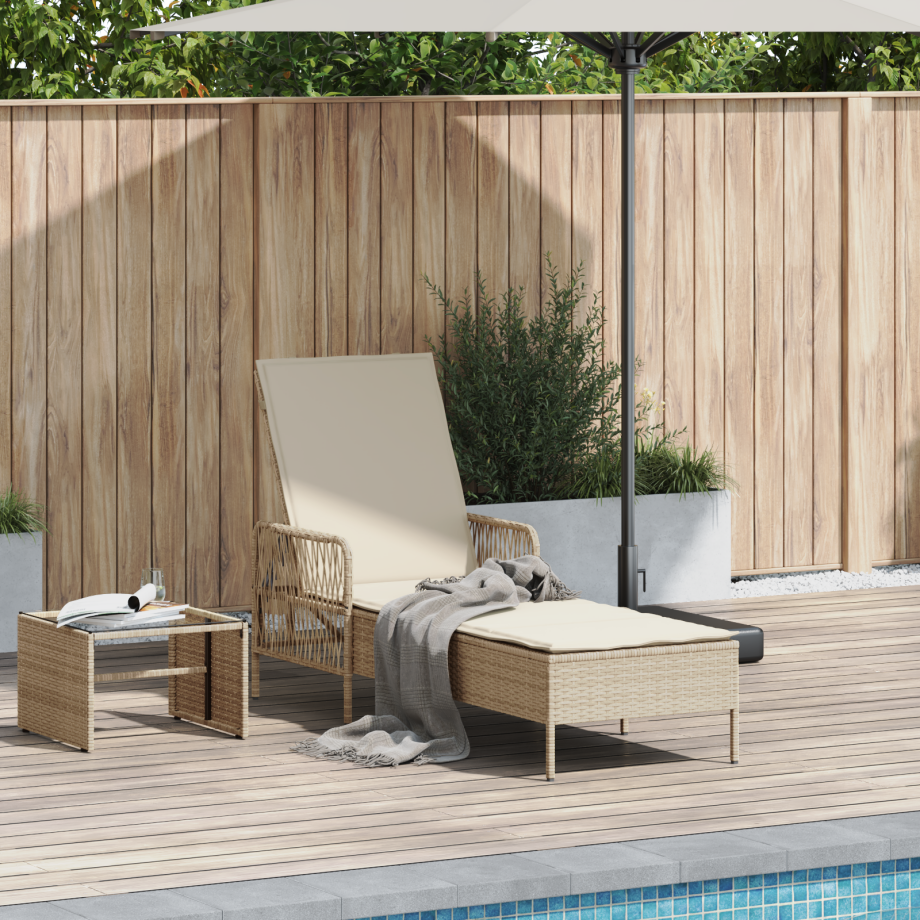 vidaXL Ligstoel Beige en Crème Wit 200 x 55 x 92 cm poly rattan afbeelding 1