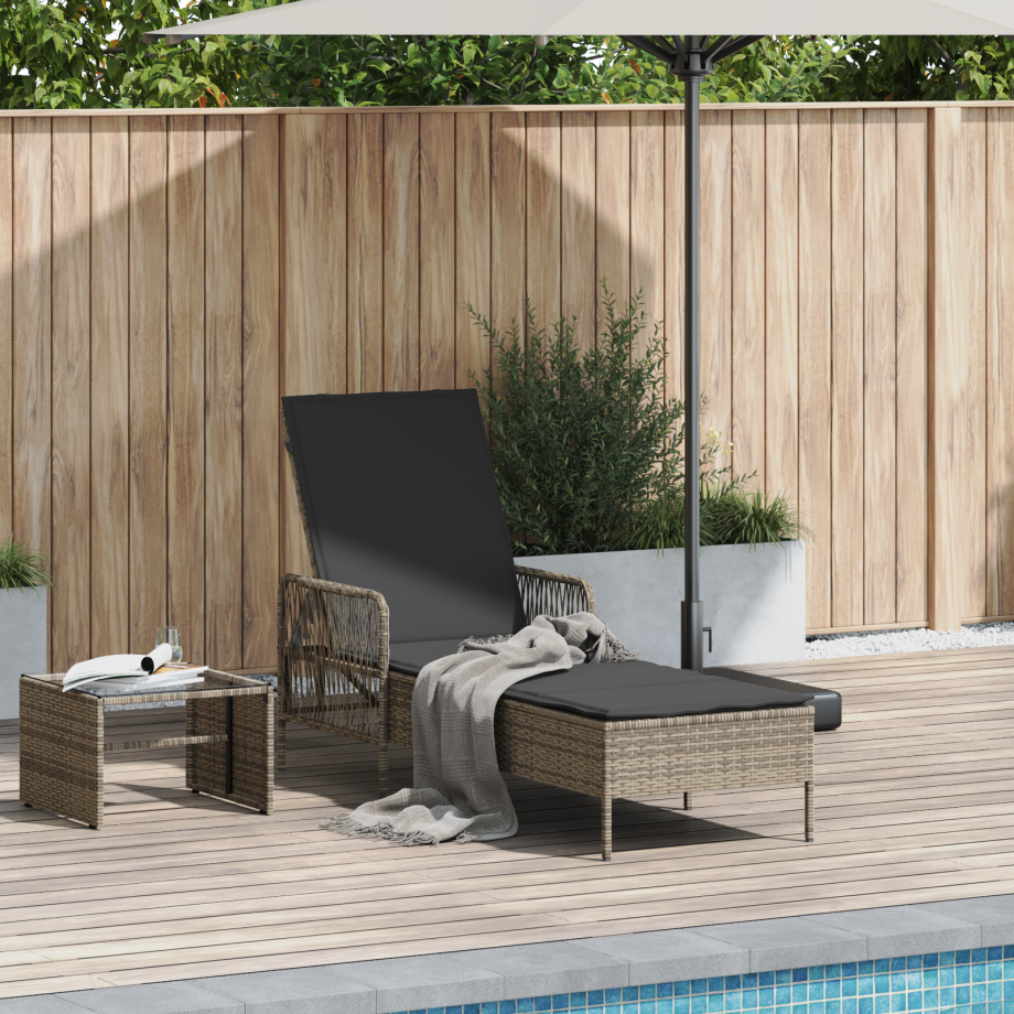 vidaXL Ligstoel Grijs en Donkergrijs 200 x 55 x 92 cm poly rattan afbeelding 1