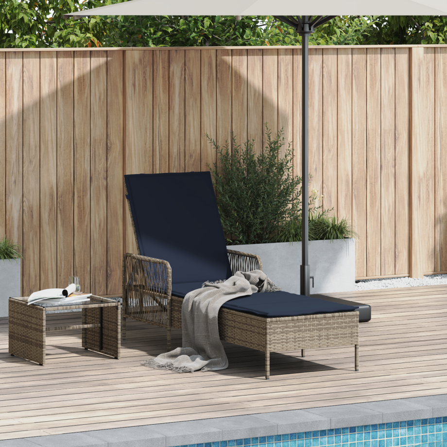 vidaXL Ligstoel Grijs en Marineblauw 200 x 55 x 92 cm poly rattan afbeelding 1