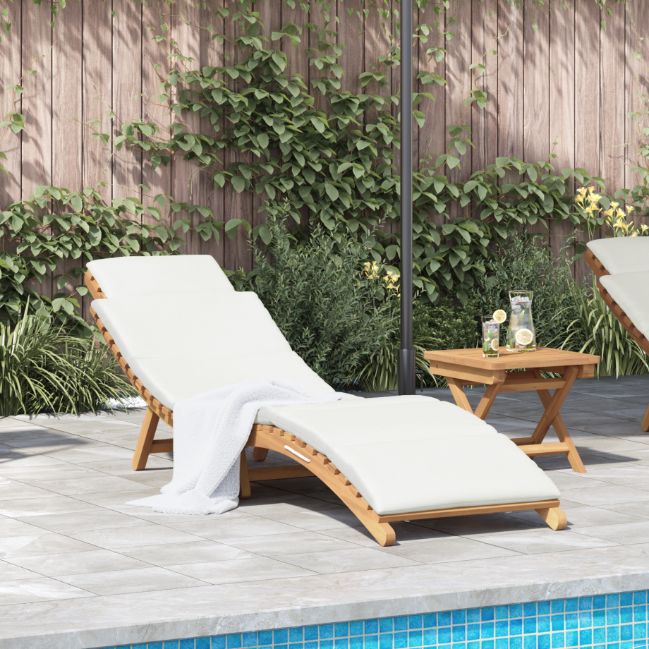 vidaXL Ligstoel met kussen Crèmewit 188 x 55 x 59 cm Massief teakhout vidaXL Ligstoel met kussen Crèmewit 188 x 55 x 59 cm Massief teakhout afbeelding 1