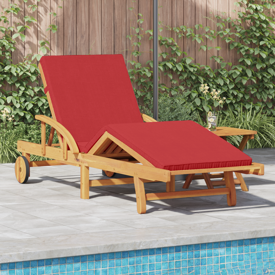 vidaXL Ligstoel met kussen en tafel in massief acaciahout rood afbeelding 1