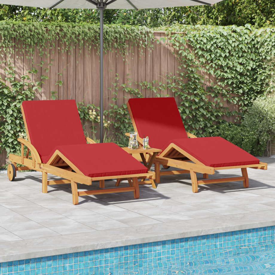 vidaXL Ligstoelen 2 stuks met Kussens en Tafel Rood Massief Acaciahout afbeelding 1