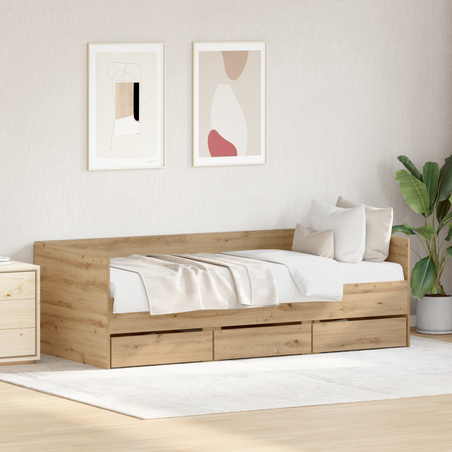 vidaXL Logeerbed Artisan Eiken Bewerkt Hout 90 x 200 cm Duurzaam afbeelding 1