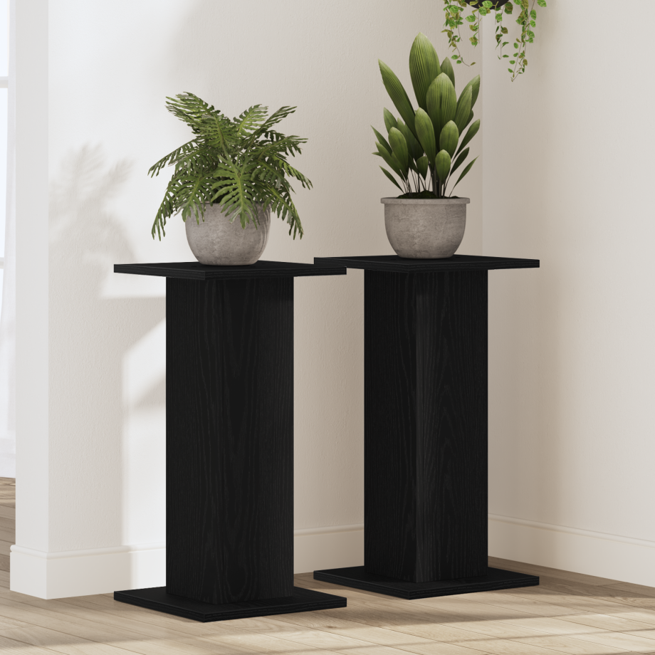 vidaXL Plantenstandaard 2 pcs Zwart Eiken 30 x 30 x 60 cm Bewerkt hout afbeelding 1