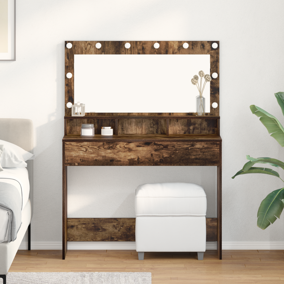vidaXL Make-up tafel met LED-verlichting in rook eiken - 100x41x135 cm afbeelding 1