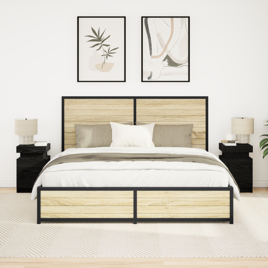 vidaXL Nachtkastje 2 pcs Zwart Eiken 35 x 39 x 55 cm Bewerkt hout vidaXL Nachtkastje 2 pcs Zwart Eiken 35 x 39 x 55 cm Bewerkt hout afbeelding 1