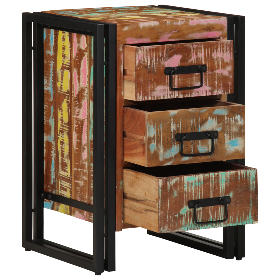 vidaXL Nachtkastje 40x35x50 cm massief gerecycled hout meerkleurig afbeelding 1