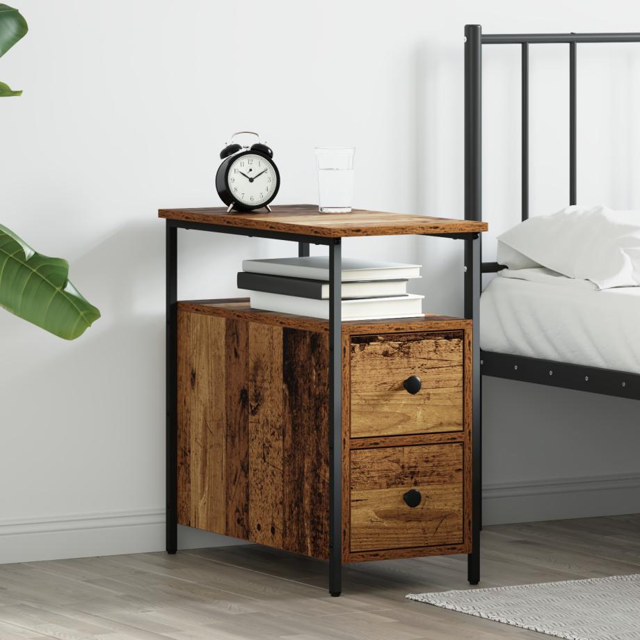 vidaXL Nachtkastje met lade Oud hout 30 x 60 x 60 cm Bewerkt hout afbeelding 1