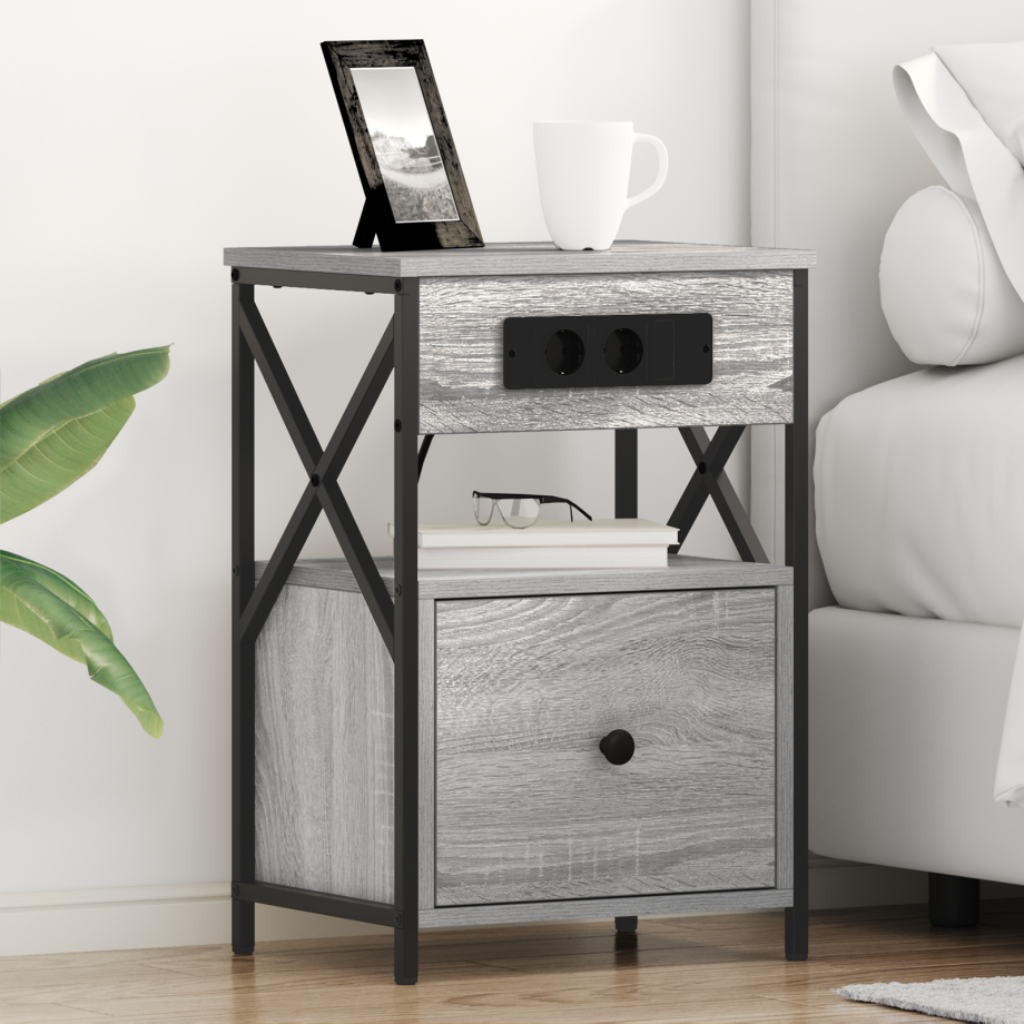 vidaXL Nachtkastje met lade Grijs Sonoma 40 x 31 x 60 cm Bewerkt hout afbeelding 1