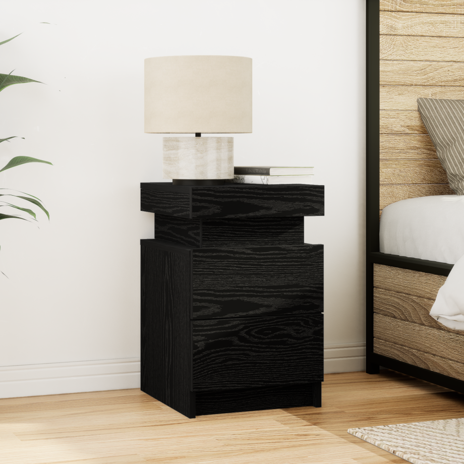 vidaXL Nachtkastje met lade Zwart Eiken 35 x 39 x 55 cm Bewerkt hout afbeelding 1