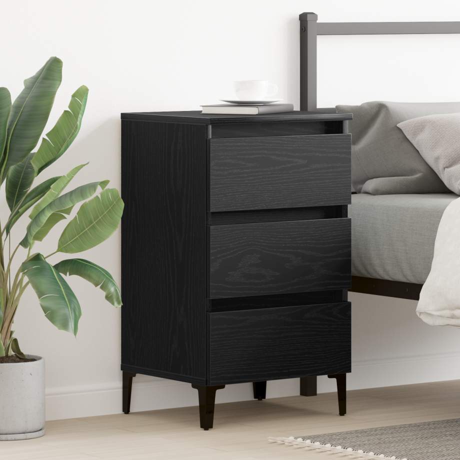 vidaXL Nachtkastje met lade Zwart Eiken 40 x 35 x 69 cm Bewerkt hout vidaXL Nachtkastje met lade Zwart Eiken 40 x 35 x 69 cm Bewerkt hout afbeelding 1