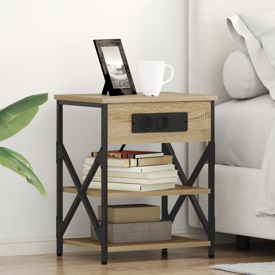 vidaXL Nachtkastje 2 pcs Sonoma Eiken 41 x 31 x 51 cm Bewerkt hout vidaXL Nachtkastje 2 pcs Sonoma Eiken 41 x 31 x 51 cm Bewerkt hout afbeelding 1