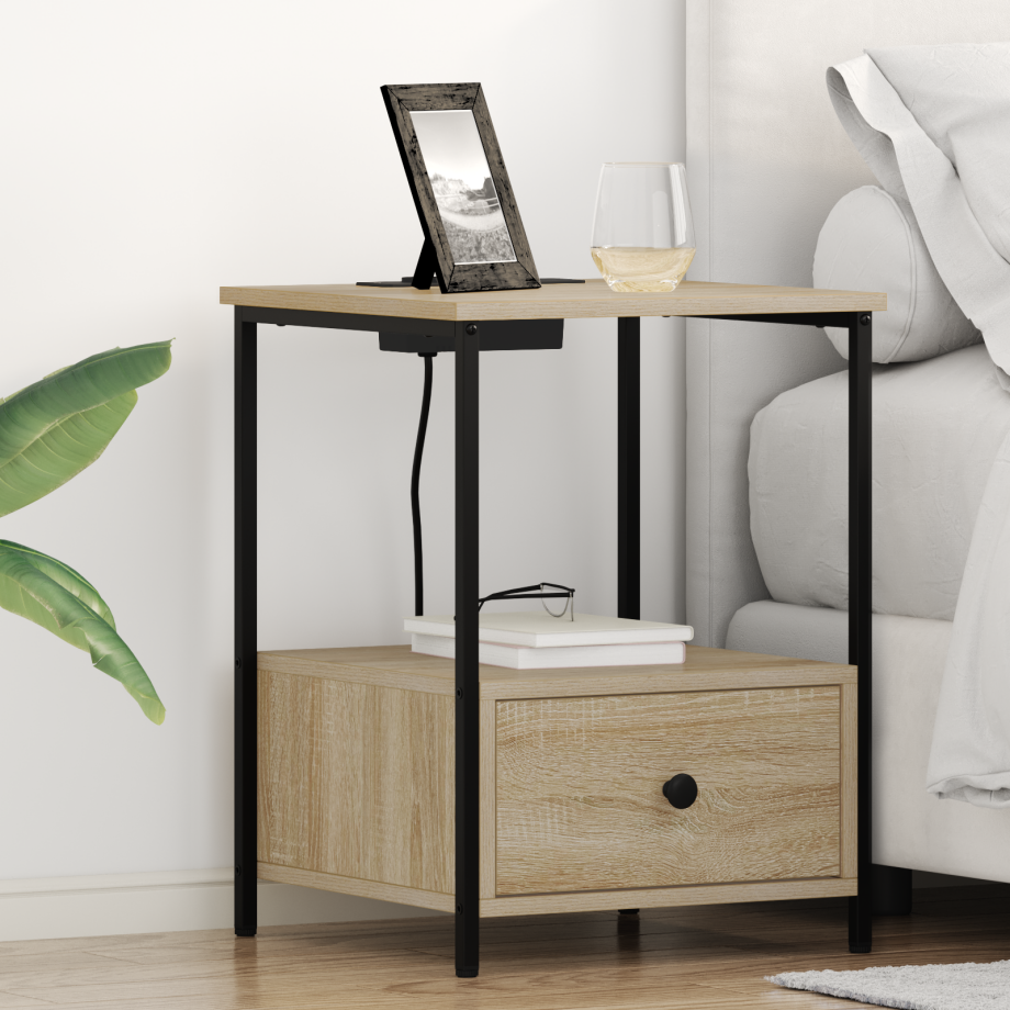 vidaXL Nachtkastje met Oplaadstation 2 pcs Sonoma eiken Bewerkt hout vidaXL Nachtkastje met Oplaadstation 2 pcs Sonoma eiken Bewerkt hout afbeelding 1