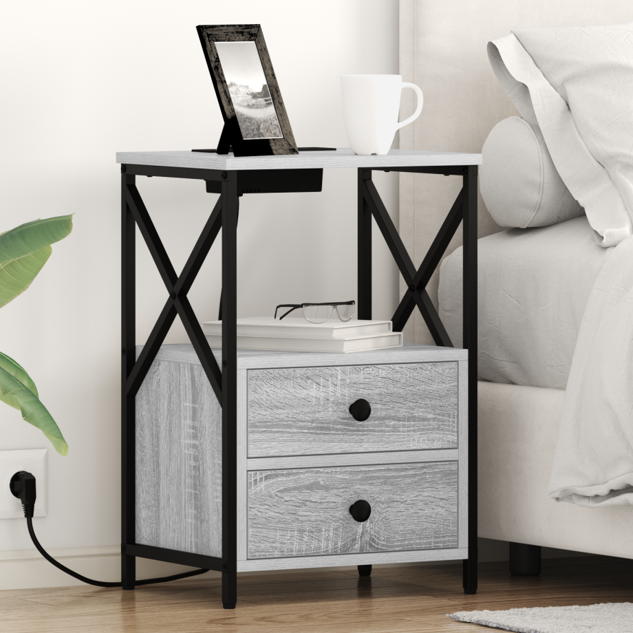 vidaXL Nachtkastje met lade Grijs Sonoma 40 x 31 x 60 cm Bewerkt hout afbeelding 1