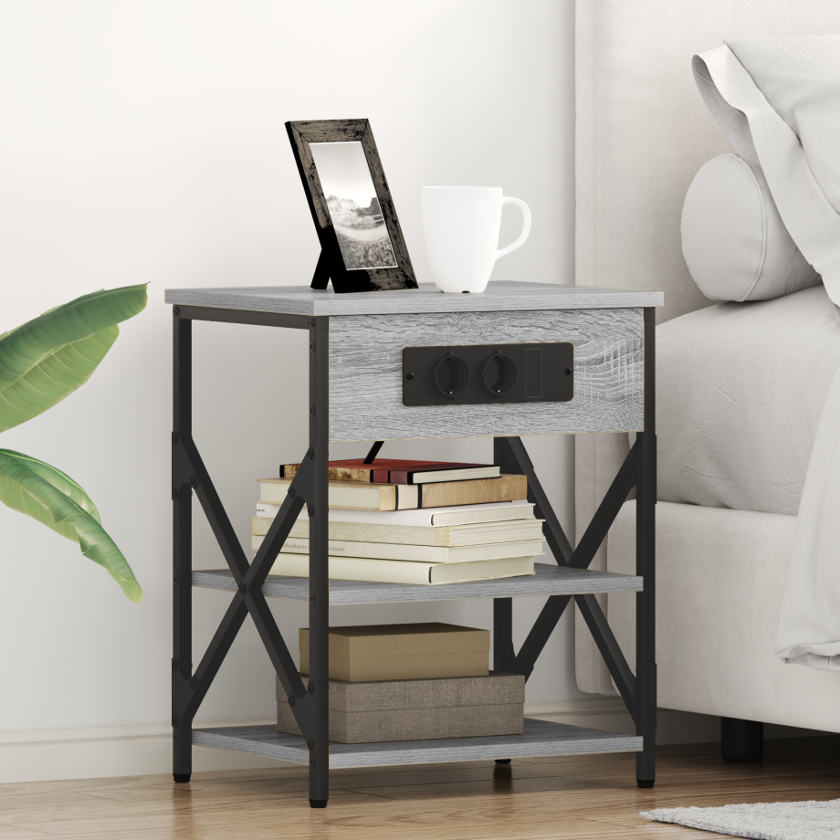 vidaXL Nachtkastje met plank Grijs Sonoma 41 x 31 x 51 cm Bewerkt hout afbeelding 1