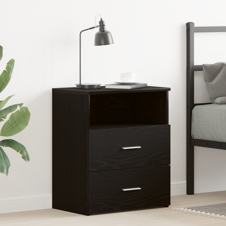 vidaXL Nachtkastje met lade Zwart Eiken 50 x 32 x 60cm Bewerkt hout vidaXL Nachtkastje met lade Zwart Eiken 50 x 32 x 60cm Bewerkt hout afbeelding 1